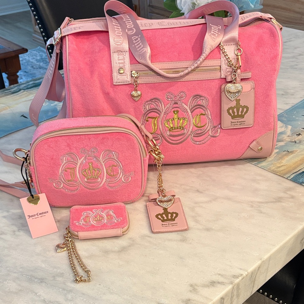 Juicy Couture Lovers Club Pink Lemonade Embroidered Travel Bag Set